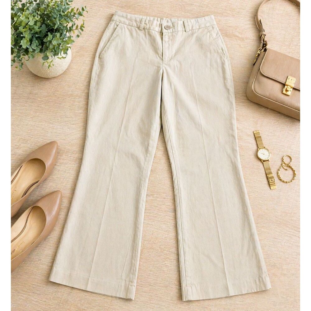 Banana Republic Womens Harrison Pant 8, 31x24 Khaki Wide Leg Flat Front (470m)